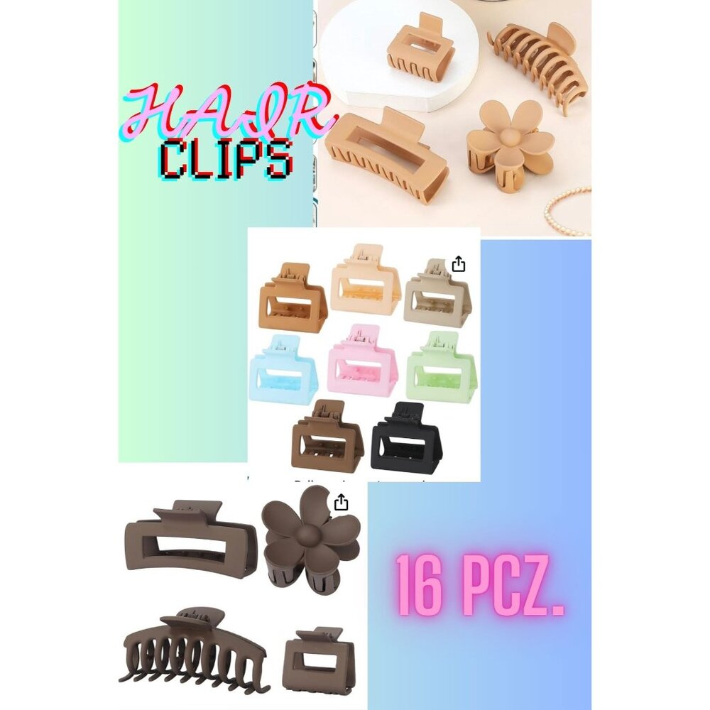 New! 3 sets of hair claw clips (16 hair clips total.)